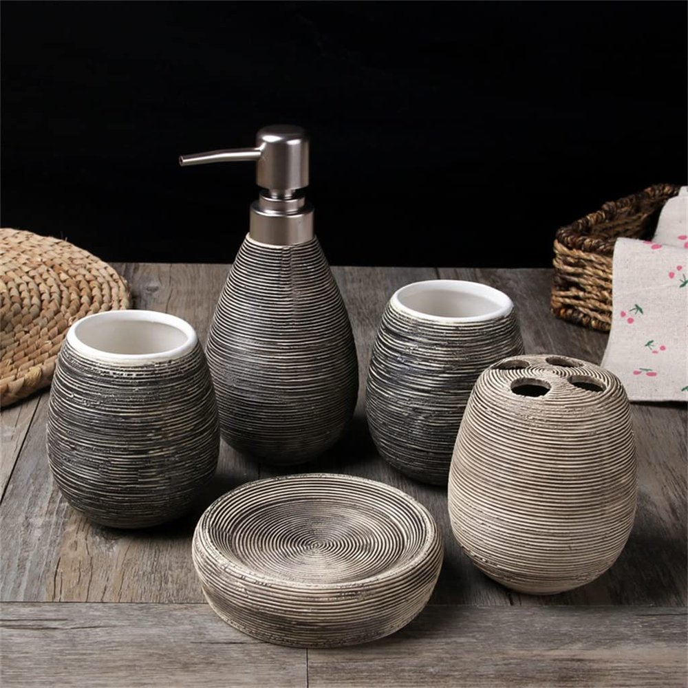 QERTYHJK Hand-Drawing European Ceramic Bathroom Five-piece Supplies Suite Wash Cup Suit