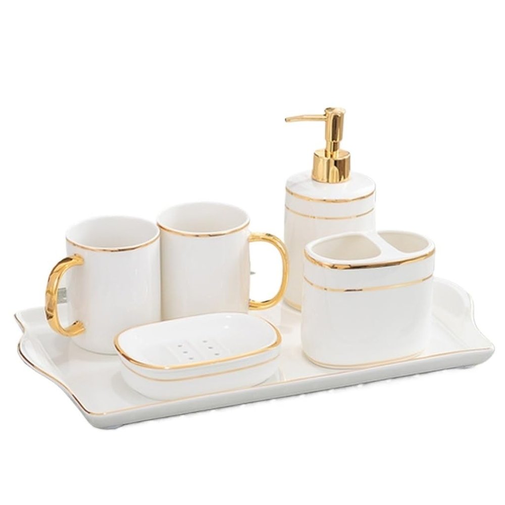 QERTYHJK Bathroom Five-piece Set Couple Brushing Teeth Mouthwash Cup Ceramic Wedding Gift