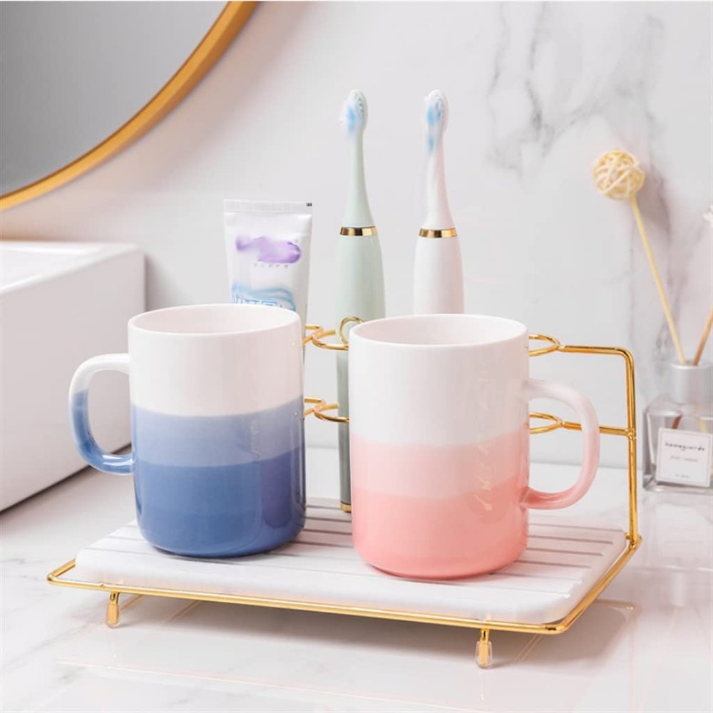 QERTYHJK Gradient Color Ceramic Mouthwash Cup Set Household Rack Couple Pair North Washing Toothbrush