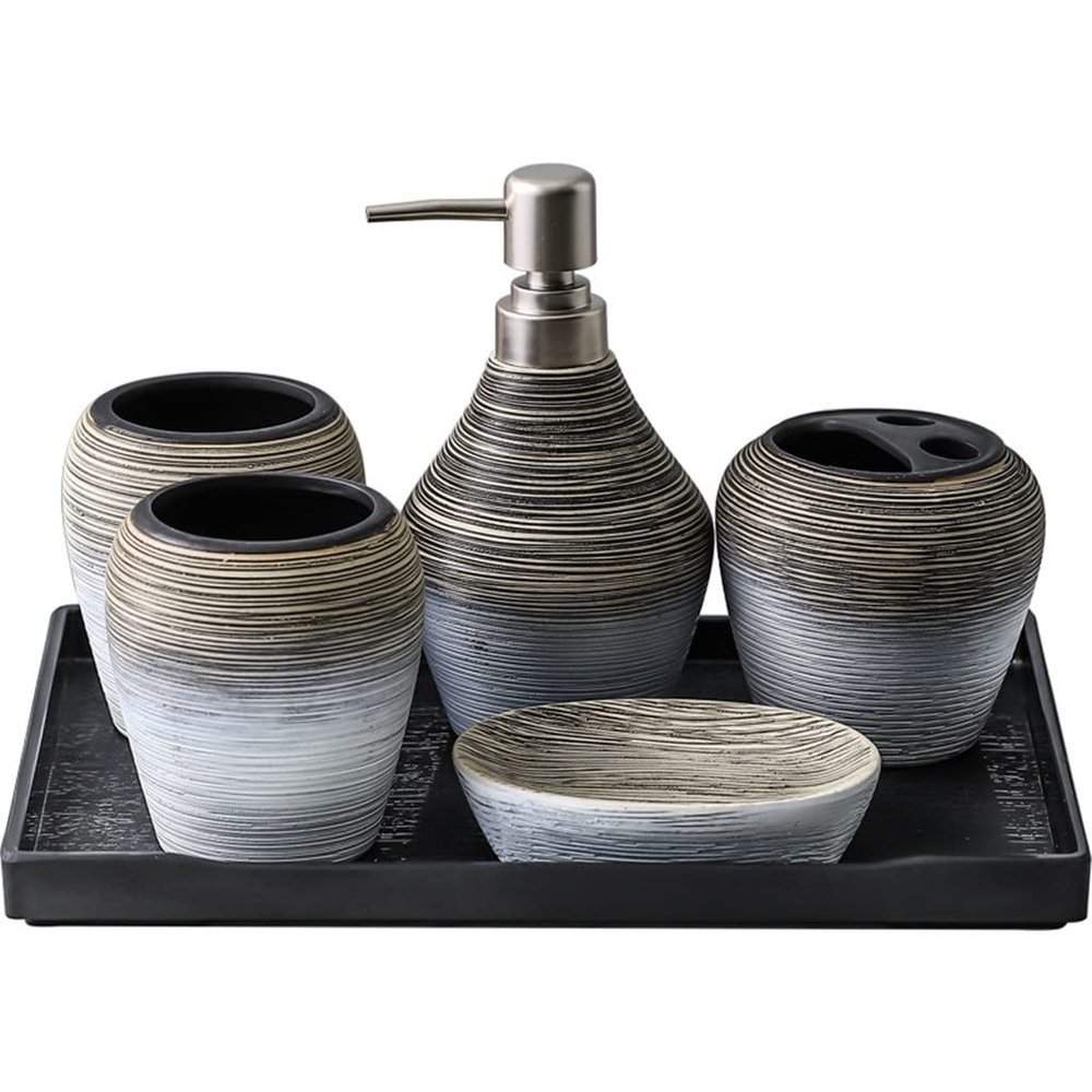 QERTYHJK Toothbrush Dispenser Mouthwash Cup Retro Handmade Ceramic Bathroom Toilets Accessories Storage Sets Decoration