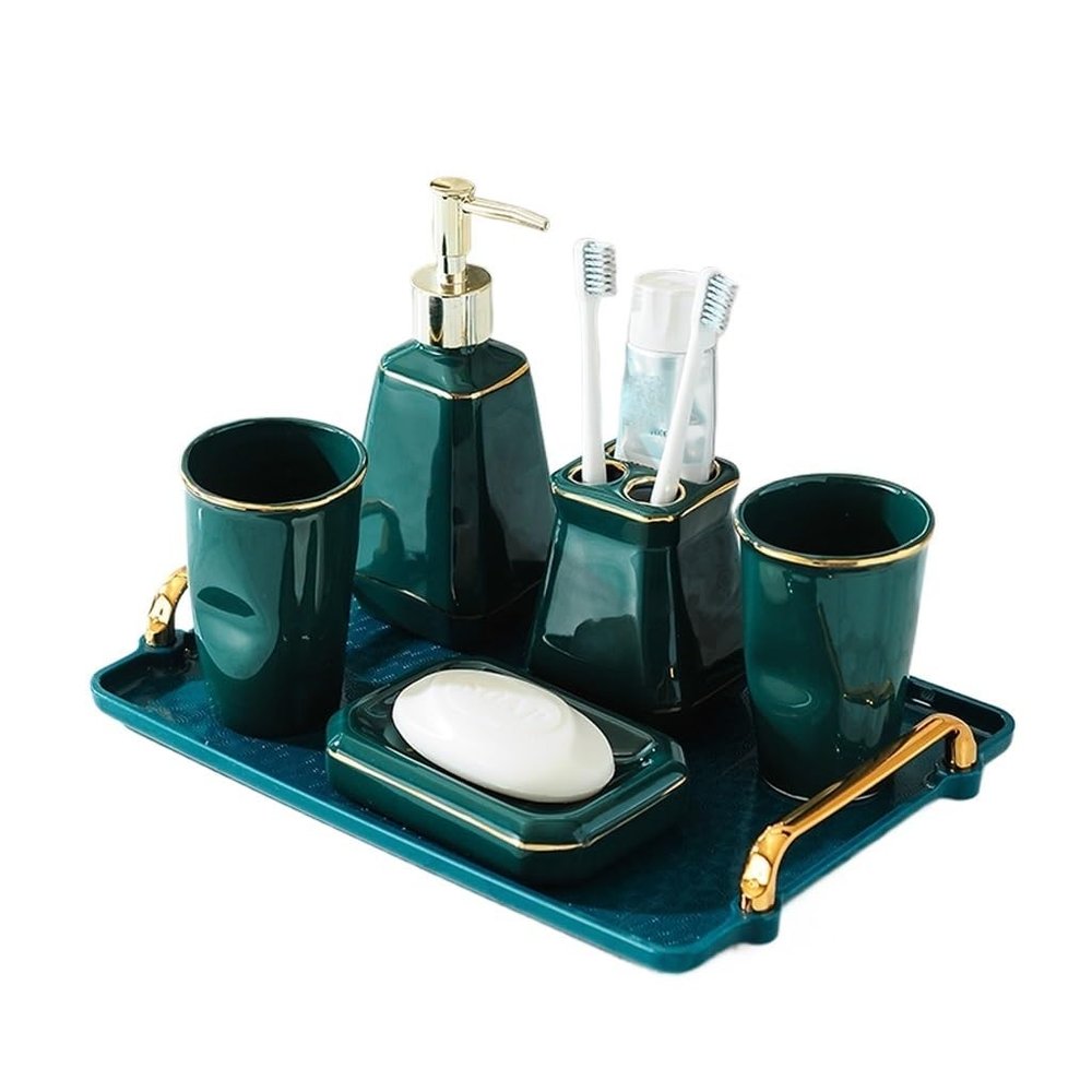 QERTYHJK Bathroom Products Ceramic Soap Bottle Toothbrush Holder Dish Home Decoration Accessories