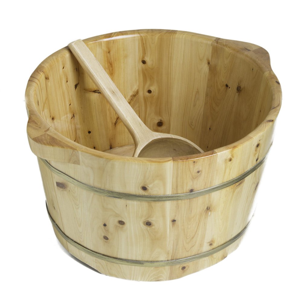 ALFI brand AB6604 15-Inch Solid Cedar Wood Foot Soaking Barrel Bucket with Matching Spoon