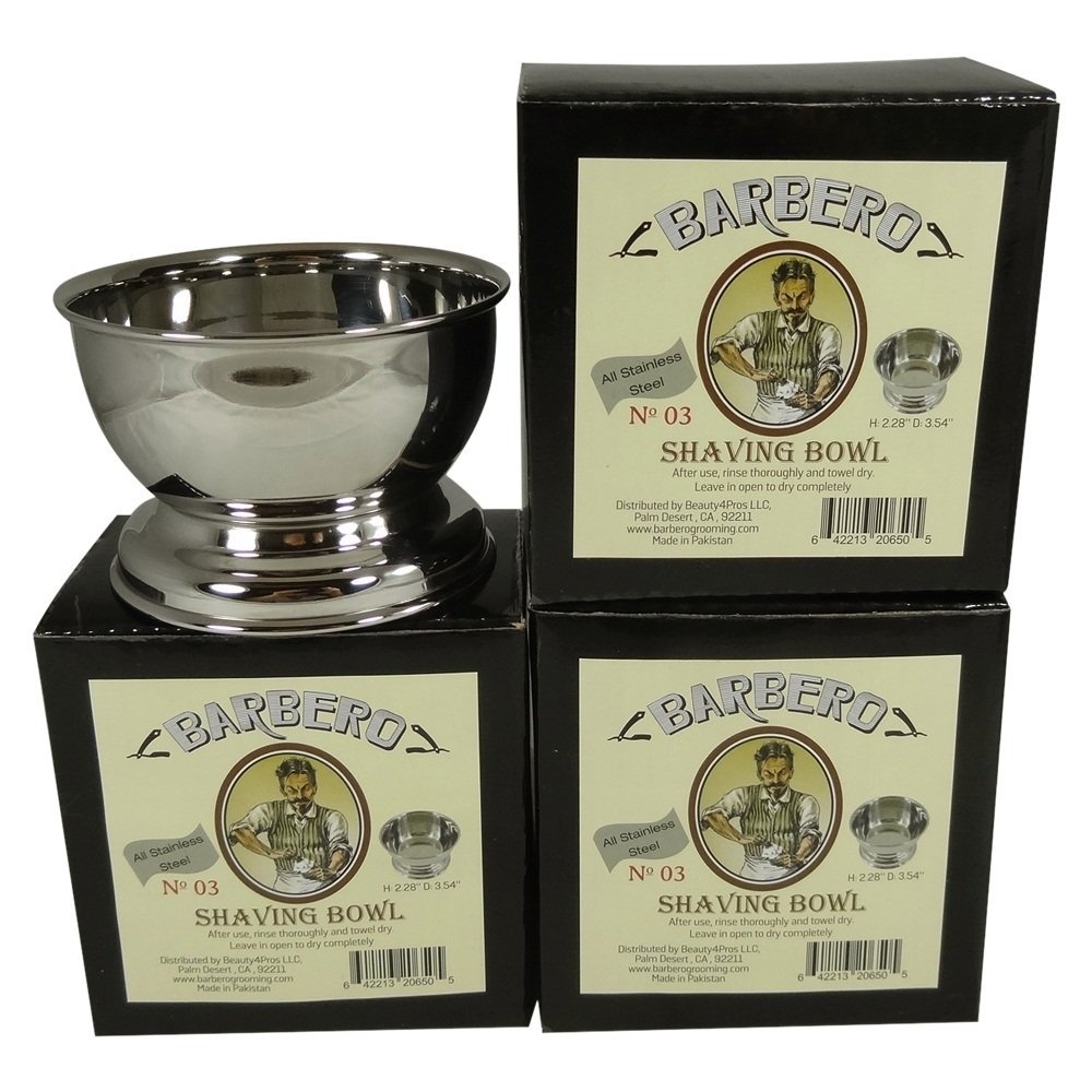 Barbero Deluxe Stainless Steel Shaving Bowl for Shaving Soap No.03 (4 Pack)