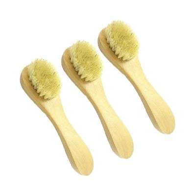 AnHua 3PCS Wooden Face Cleaning Wash and Clean Brush Exfoliate Exfoliating Facial Skin Care Scrub Tool with High Grade Wood Holder and Natural Soft Bristles