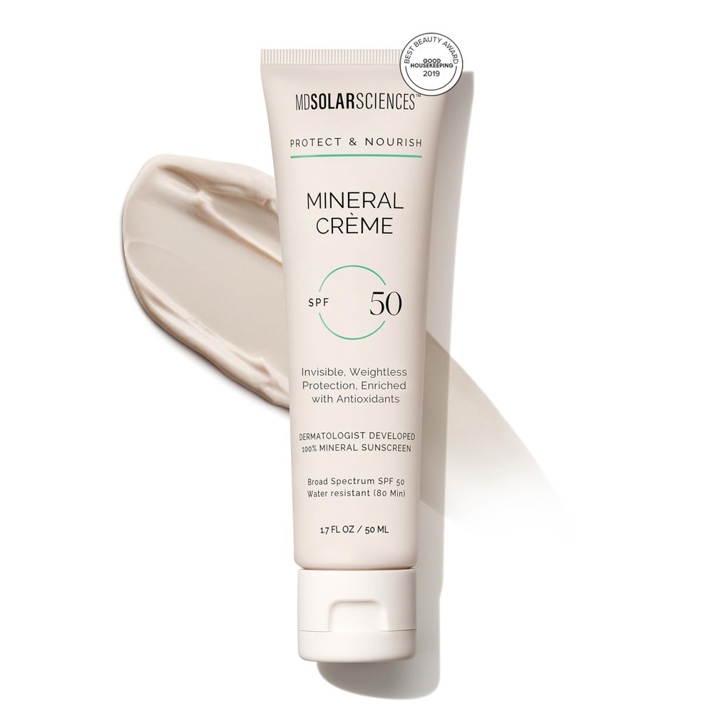 MDSolarSciences Mineral Crme Sunscreen SPF 50 | Water-Resistant, Broad Spectrum UV Protection | Zinc Oxide Formula with Antioxidants | No White Cast, Sheer Matte Finish for All Skin Types (1.7 Fl Oz)