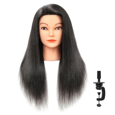 100% Human Real Hair Mannequin Head with Stand, Hairdressers' Practice Training Head and Cosmotology Doll Head for Hairstyling and Braid - Natural Black
