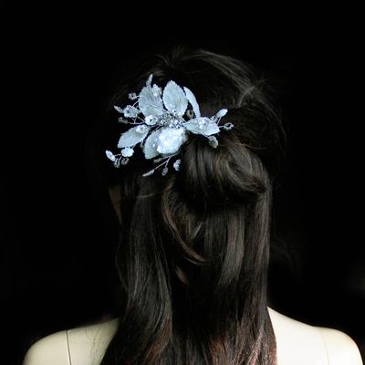 1 White Rhinestone Mixed Floral Beaded Sequin Bridal Wedding Hair Pin