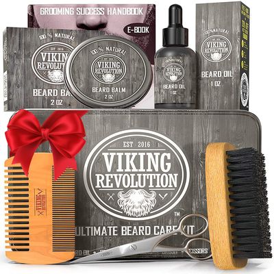 Viking Revolution - Ultimate Beard Kit - Beard Grooming Kit with Beard Brush, Beard Comb, Beard Balm, Beard Oil, Beard & Moustache Scissors - Gifts for Men