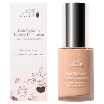 100% PURE Healthy Foundation Full Face Coverage Makeup, Liquid Matte Finish with Anti-Aging Benefits - Vegan Gorgeous Fruit Pigmented Sand Color (Light Medium with Neutral Undertone) - 1 Fl Oz
