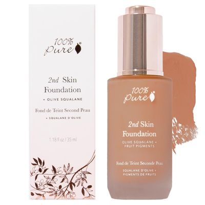 100% PURE 2nd Skin Lightweight Serum Foundation Anti-Aging Face Makeup - Blendable Coverage Liquid Hydration Boost for Soft Plumped Up Glow, Vegan Shade 7 (Neutral w/Red Undertone) - 1.18 Fl Oz