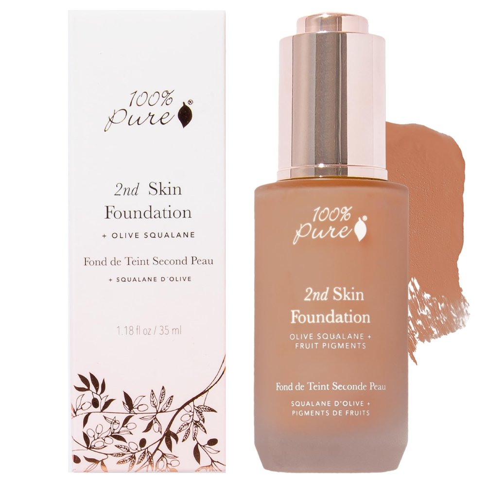 100% PURE 2nd Skin Lightweight Serum Foundation Anti-Aging Face Makeup - Blendable Coverage Liquid Hydration Boost for Soft Plumped Up Glow, Vegan Shade 7 (Neutral w/Red Undertone) - 1.18 Fl Oz