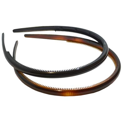 Parcelona French Thin Set of 2 Tortoise Shell Brown and Black Hair Headbands with Inner Teeth Nibs