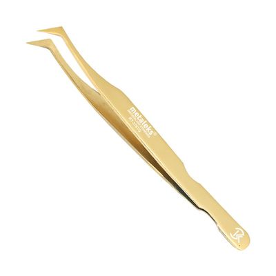 12cm Professional Golden Tweezers for Eyelash Extension Hand Crafted Japanese Stainless Steel Precision Tweezers (L-Shape Tip.)