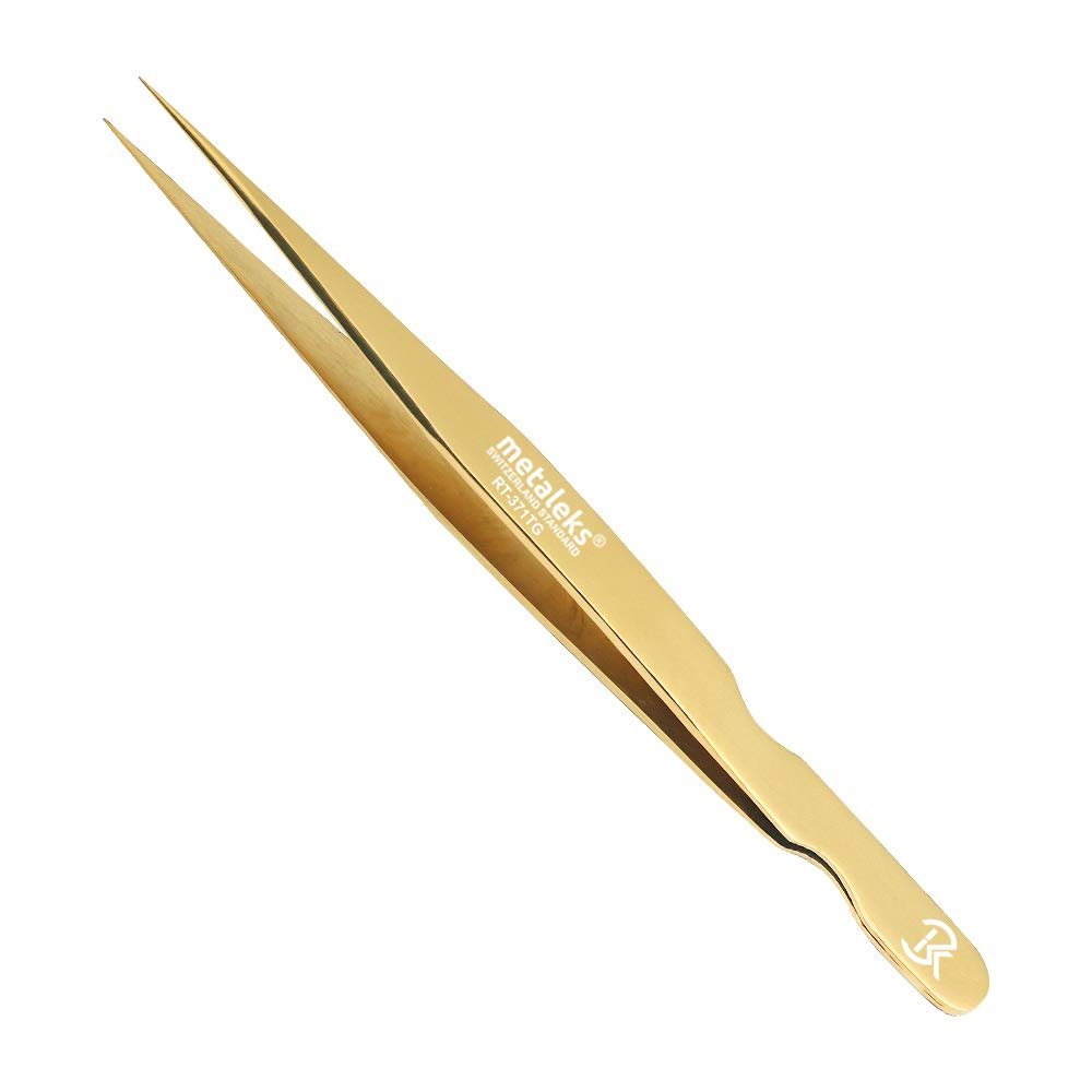 12CM Golden Tweezers for Eyelash Extension Hand Crafted Japanese Stainless Steel Precision Tweezers (Supper Straight Tip.)