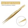 12CM Golden Tweezers for Eyelash Extension Hand Crafted Japanese Stainless Steel Precision Tweezers (Supper Straight Tip.) view 3