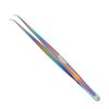 14cm Metaleks Eyelash Extension Tweezers Japanese Stainless Steel In Multi Titanium Coating 45 Angular Tip view 1