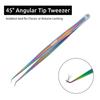 14cm Metaleks Eyelash Extension Tweezers Japanese Stainless Steel In Multi Titanium Coating 45 Angular Tip view 3