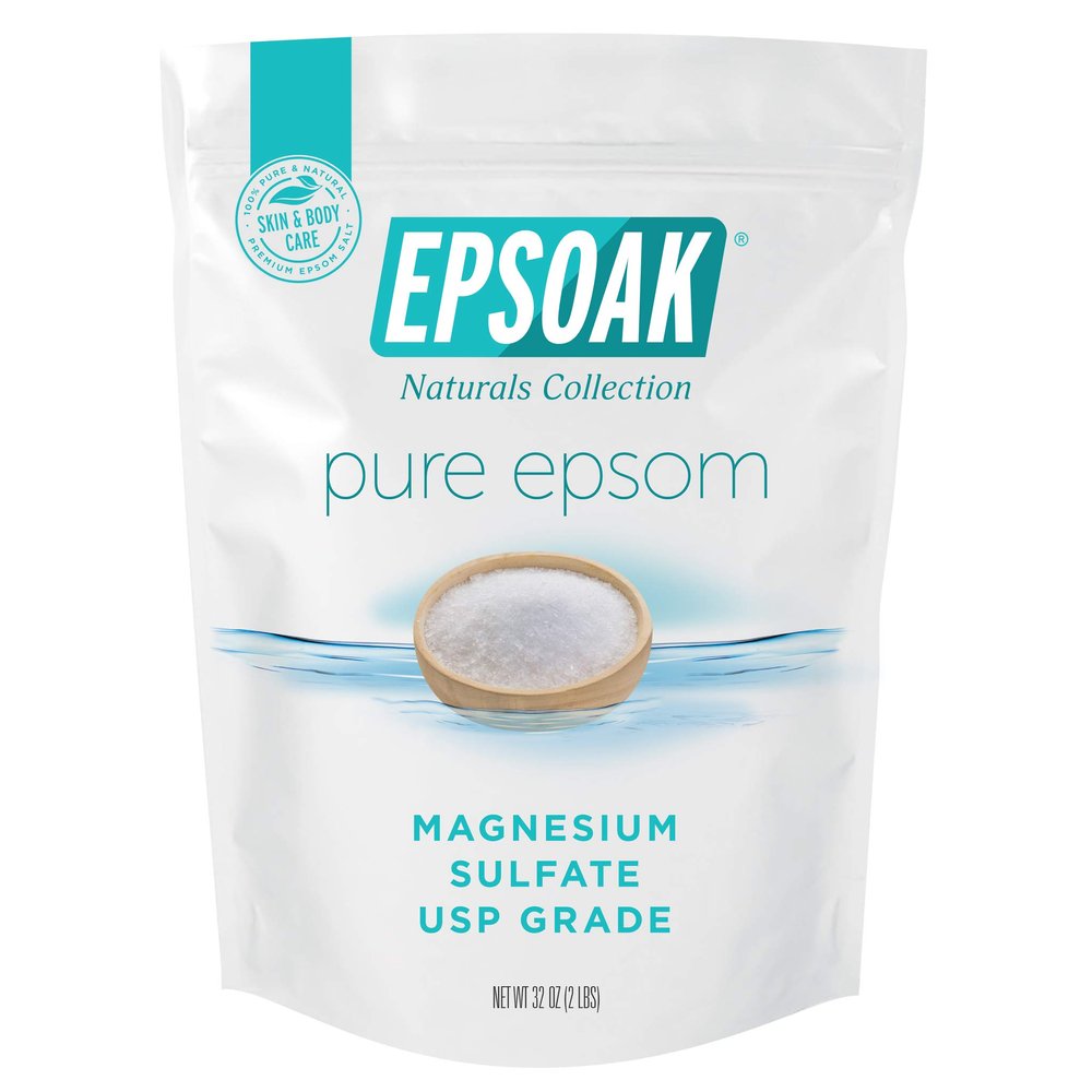 Epsoak Epsom Salt 2 lb. Magnesium Sulfate USP. (Qty. 1 x 2lb. Bags) Resealable Epsom Salt Bulk Bags Unscented, Made in The USA, Cruelty-Free Certified