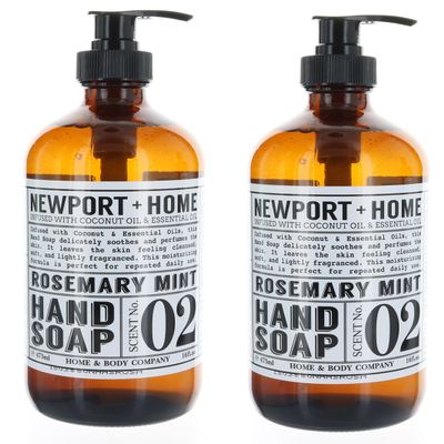 2 Bottles, Newport + Home Hand Soap, Rosemary Mint 16 oz, Infused w/Coconut Oil & Essential Oil by Home and Body Co