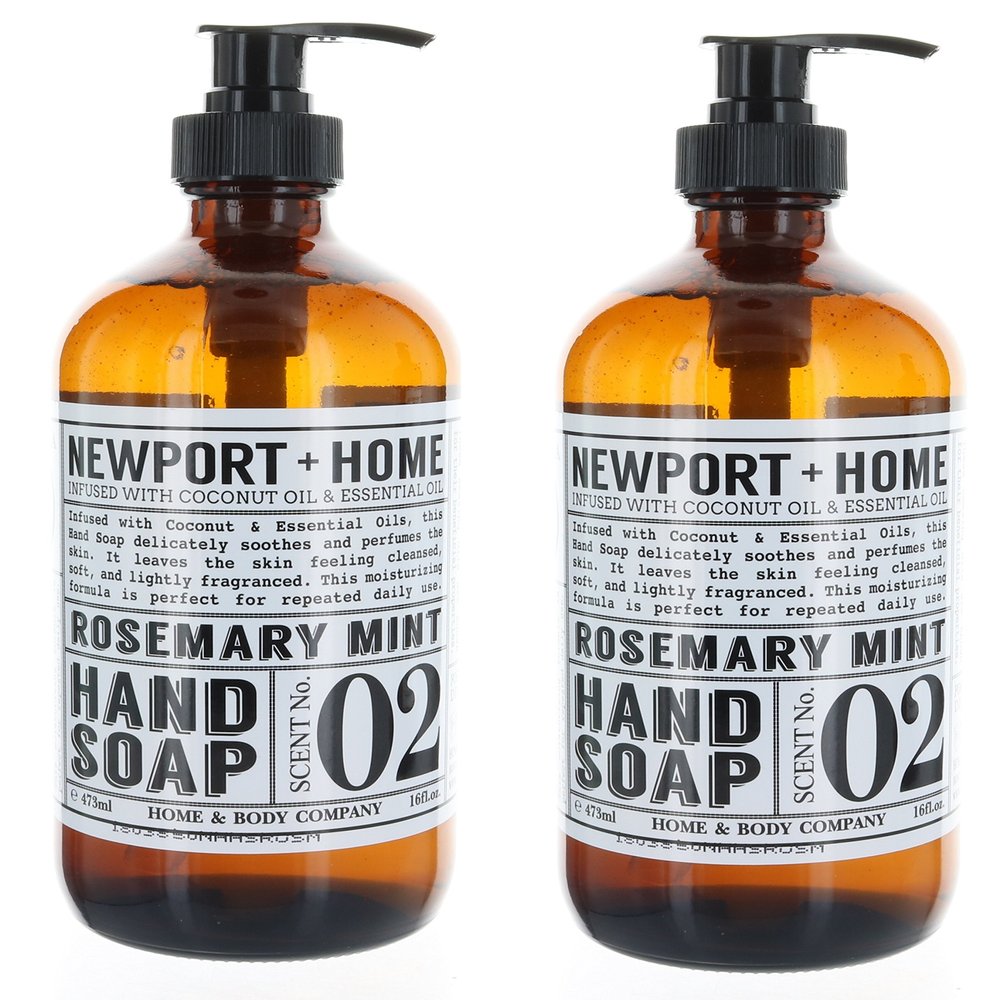 2 Bottles, Newport + Home Hand Soap, Rosemary Mint 16 oz, Infused w/Coconut Oil & Essential Oil by Home and Body Co