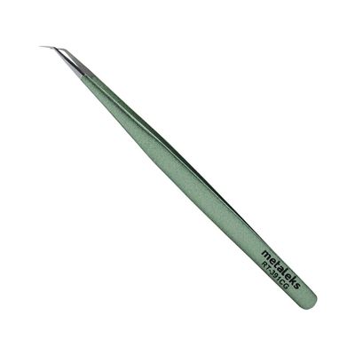 Tweezers for Eyelash Extension - Long 45 Angular Tip Tweezers - Hand Crafted Surgical Stainless Steel Precision Tweezers (Metallic light Green Powder Coated)