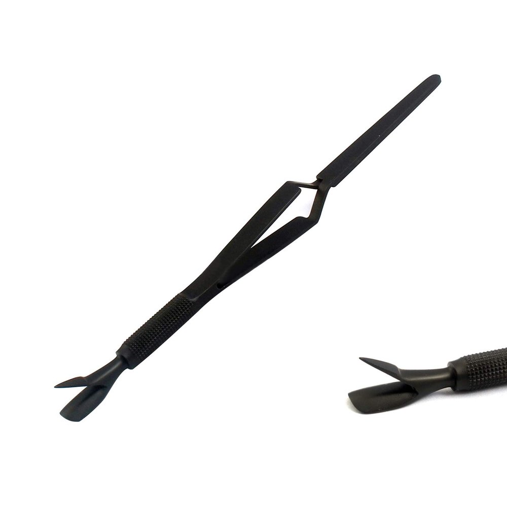 OdontoMed2011 C-curve Nail Pinching Tool Magic Wand Multi-function Color (Black) Cuticle Pusher Tweezer Nail Art Pincher Tool Stainless Steel Dual-end False Nail Shaping Tweezers Manicure Tools