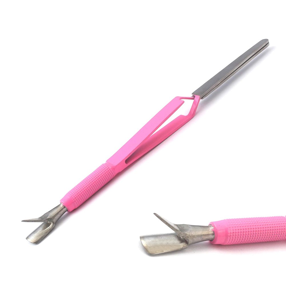 OdontoMed2011 C-Curve Nail Pinching Tool Magic Wand Multi-Function Color (Pink) Cuticle Pusher Tweezer Nail Art Pincher Tool Stainless Steel Dual-end False Nail Shaping Tweezers Manicure Tools