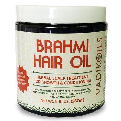 Vadik Herbs Brahmi Hair Oil (8 oz) All natural herbal hair oil for hair growth, hair conditioning, dandruff and dry scalp with Rosemary Oil | Herbal scalp treatment