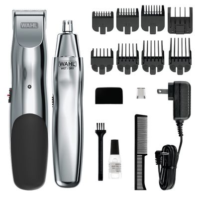 Wahl Groomsman Rechargeable Beard Trimmer kit for Mustaches, Nose Hair, and Light Detailing and Grooming with Bonus Wet/Dry Battery Nose Trimmer Model 5622v