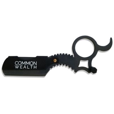 Common Wealth Professional Finger Insert Handle Barber Straight Edge Shaving Razor Graphite Grey & Black