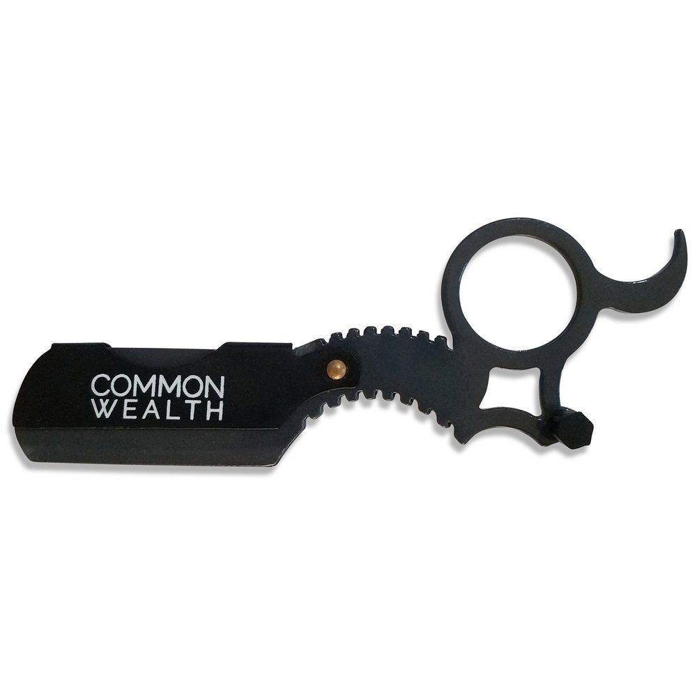 Common Wealth Professional Finger Insert Handle Barber Straight Edge Shaving Razor Graphite Grey & Black