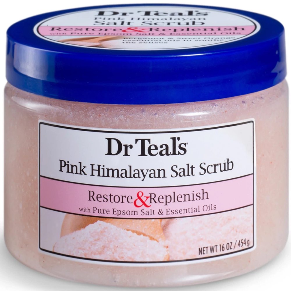 Dr Teal's Body Scrub with Pure Epsom Salt, Restore & Replenish with Pink Himalayan Salt, 16 oz