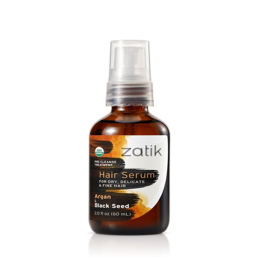 Zatik Naturals - Hair Serum with Argan & Black Seed Organic Oil Blend, For Curl enhancing and fine hair, Vegan, Non-GMO, Free of Gluten, Soy, Alcohol - pH Balanced, Biodegradable, 2.0 fl oz, 60ml