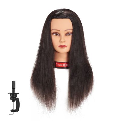 20-22" 100% Human Hair Mannequin Head Training Head Cosmetology Manikin with Free Clamp (Natural Black)