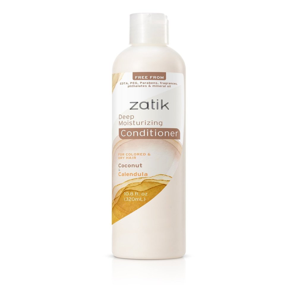 Zatik Naturals - Deep Moisturizing Conditioner - Coconut & Calendula, for Colored, Dry damaged Hair, Bio-degradable, pH Balanced, Vegan, FREE FROM EDTA, PEG, Parabens, fragrances, 10.8 fl oz, 320ml