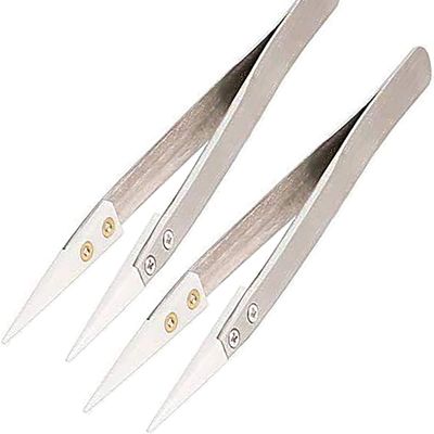 2 Pack Precision Ceramic tweezers Non-Conductive Anti-Static Highly Heat Resistant Tweezers