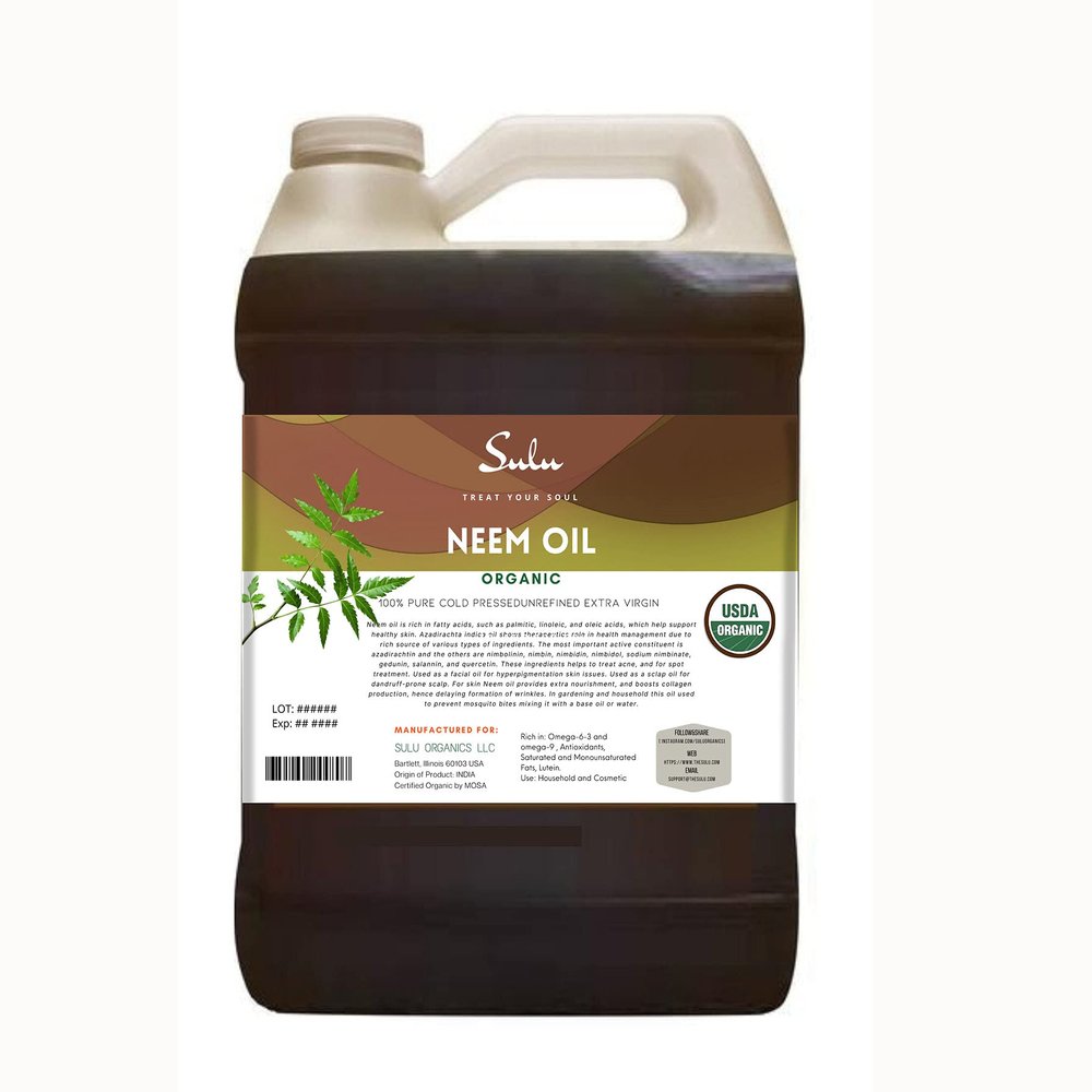 100% Pure Organic Unrefined Virgin Cold Pressed Neem Oil 4 lbs