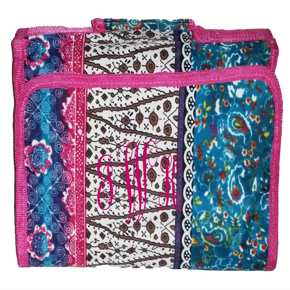101 BEACH Hanging Toiletry Cosmetic Organizer Bag - Roll up for Storage Travel - Custom Embroidery Available (Boho - Embroidered Monogram)