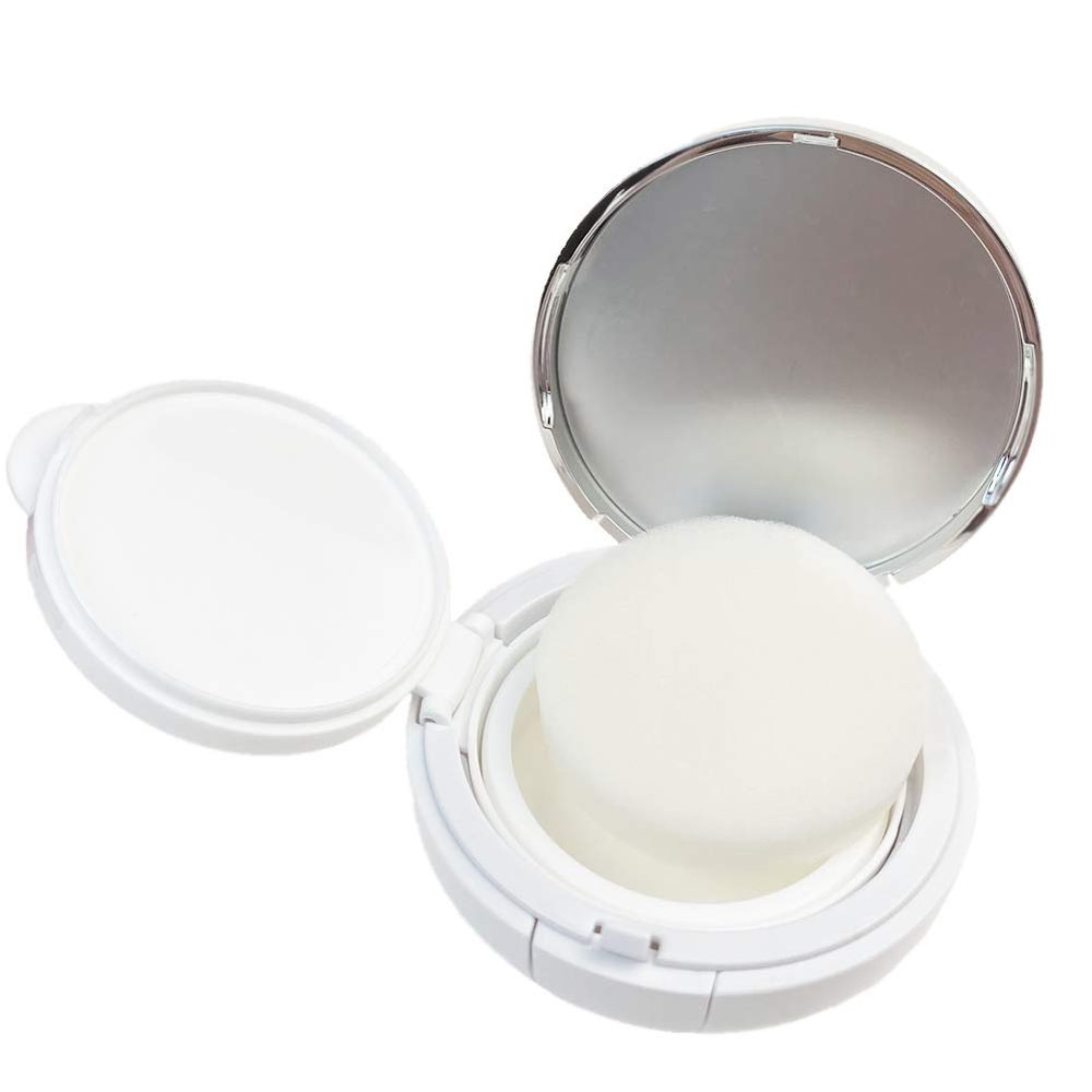 15g 0.5oz Empty White Silver Edge Cosmetic Make-up Powder Container Air Cushion Puff Case Box With Sponge and Mirror for BB CC Liquid Foundation Cream
