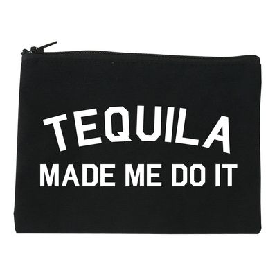 Tequila Made Me Do It Funny Vacation Cosmetic Makeup Bag Black Medium