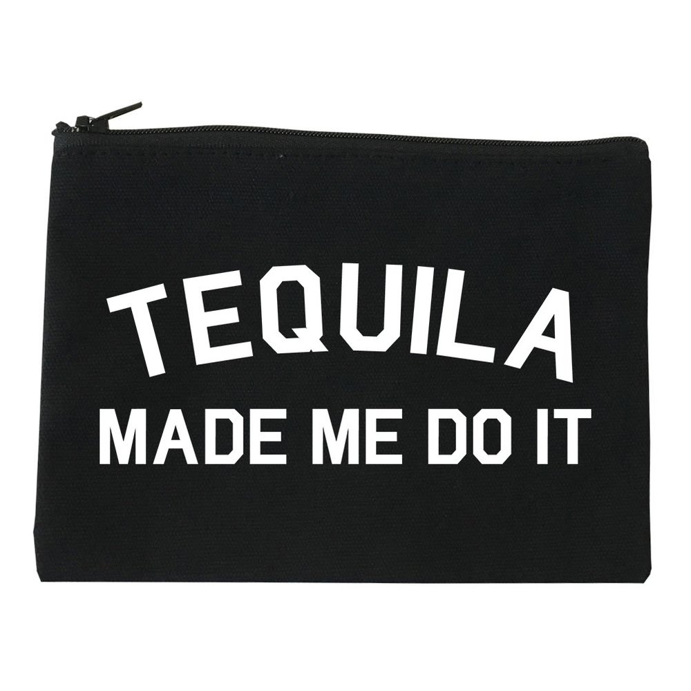 Tequila Made Me Do It Funny Vacation Cosmetic Makeup Bag Black Medium