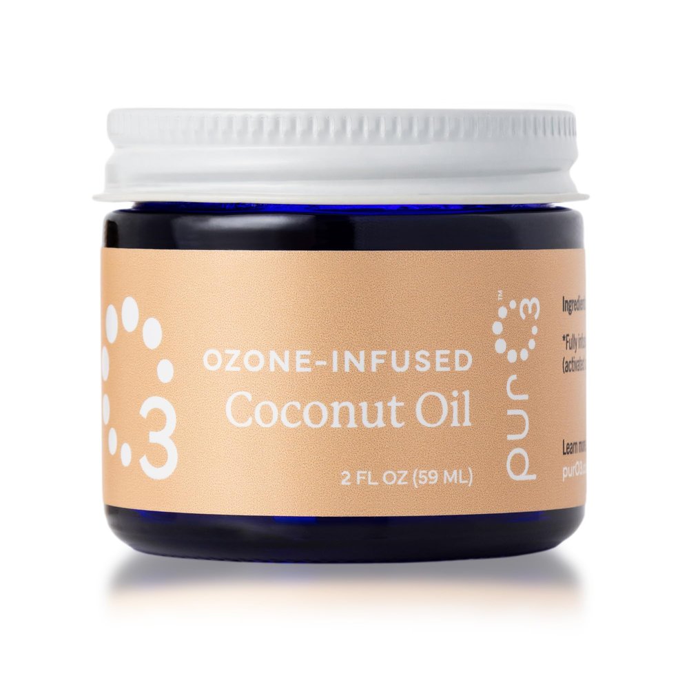 PurO3 Ozonated Coconut Oil Pure, Natural, Organic Skincare for Face & Body Oxygenated Healing Lotion, Moisturizer & Beauty Cream in a Glass Jar O3 Therapy Salve, 2 oz