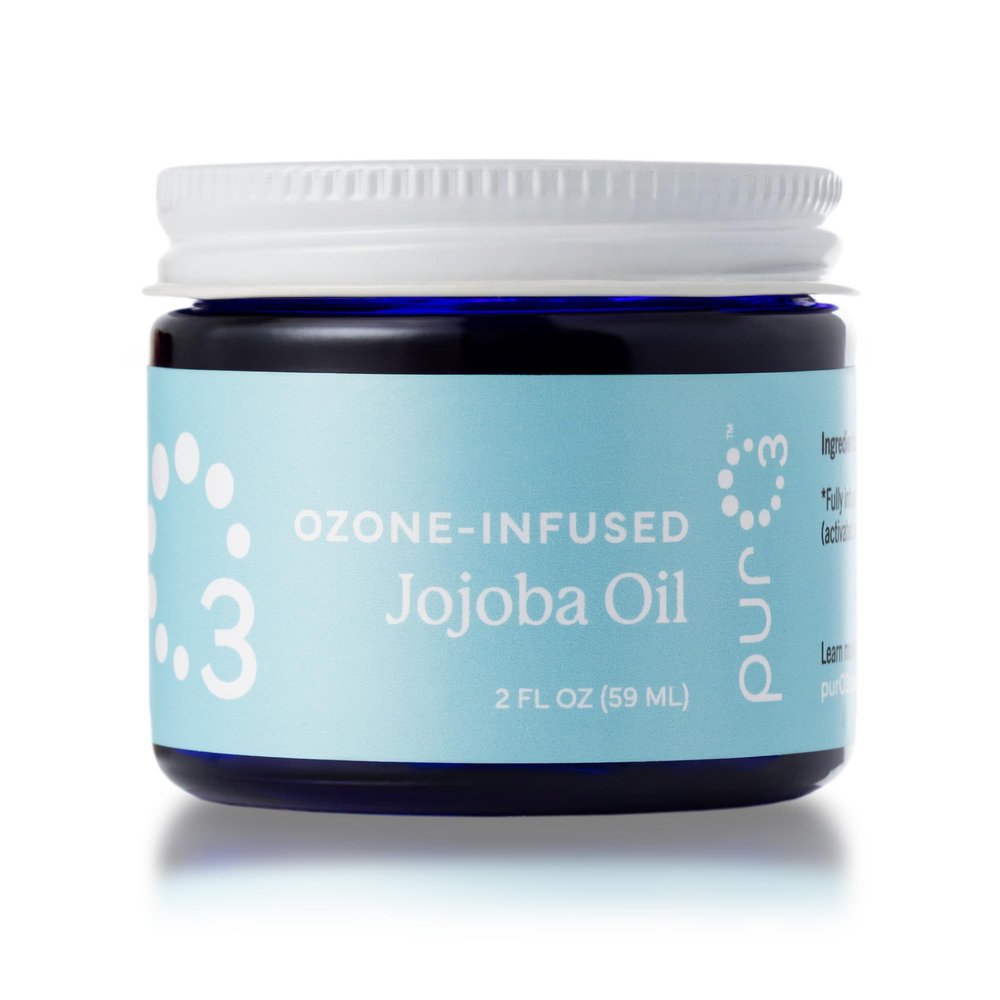 PurO3 Ozonated Jojoba Oil Pure, Natural, Organic Skincare for Face & Body Oxygenated Healing Lotion, Moisturizer & Beauty Cream in a Glass Jar O3 Therapy Salve, 2 oz