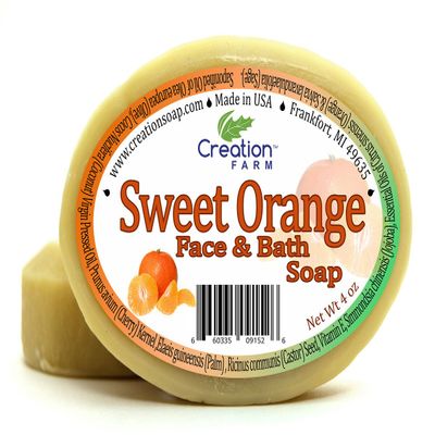 Creation Farm Handmade Soap, Sweet Orange Herbal Moisturizer Face and Body Cleansing Bar, 100% Pure Botanical, 8 oz (2-4 oz Soap Bar Pack)