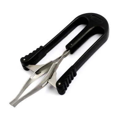 DDP AUTOMATIC TWEEZER AUTO SPRING TWEEZER SLANT TIP WITH PLASTIC HANDLE BLACK