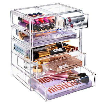 Sorbus Acrylic Makeup Organizer Set, 6-Drawer Vanity & Countertop Cosmetic Storage with Small & Wide Drawers, Clear Makeup Storage for Brushes, Lipsticks, Jewelry Holiday Gift for Women & Teens