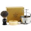Anbbas Pure Badger Bristles Shaving Brush Black Wood Handle and Refill Soap Bar 100g,Stainless Steel Shaving Stand and Soap Cup Kit Perfect for Men view 1