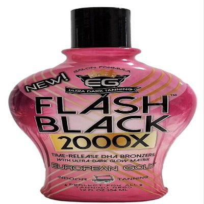 European Gold Flash Black 2000X Indoor Tanning Lotion with Advanced Time-Release DHA Bronzers, Skin Conditioning Complex, and Ultra-Dark Color Enhancers  12 oz Bottle