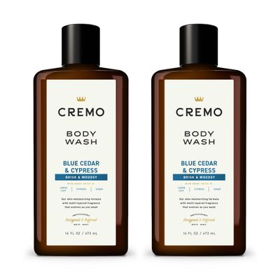 Cremo Rich-Lathering Blue Cedar & Cypress Body Wash, A Woodsy Scent with Notes of Lemon Peel, Cypress and Cedar, 16 Fl Oz (2-Pack)