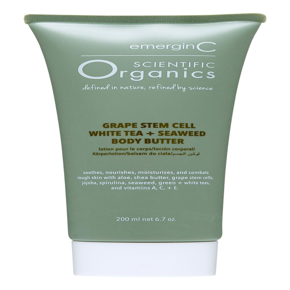 emergin C Scientific Organics Grape Stem Cell, White Tea + Seaweed Body Butter - Nourishing Plant Stem Cell Cream with Vitamins A, C, E for Dry Skin (6.7 oz, 200 ml)
